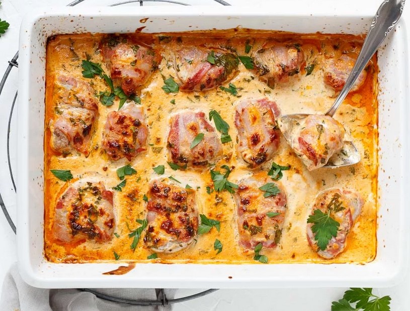 Schweinefilet mit Bacon in Currysahne